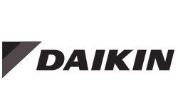 Une photo en noir et blanc d’un logo de la société Daikin